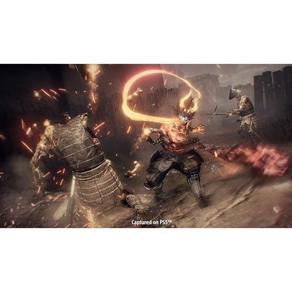 Animated scene with characters in armor and a glowing circular effect, captured on PS5.