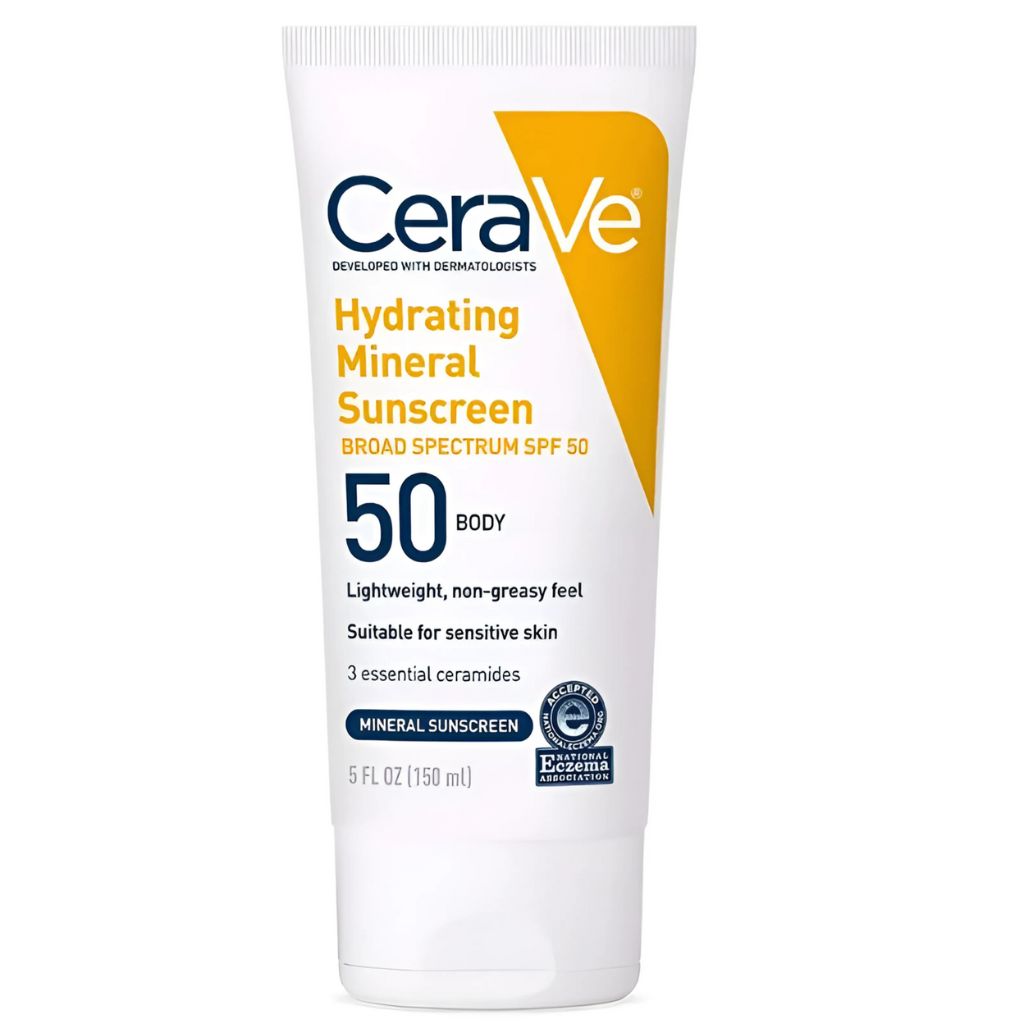 CeraVe hydrating mineral sunscreen tube on a white background