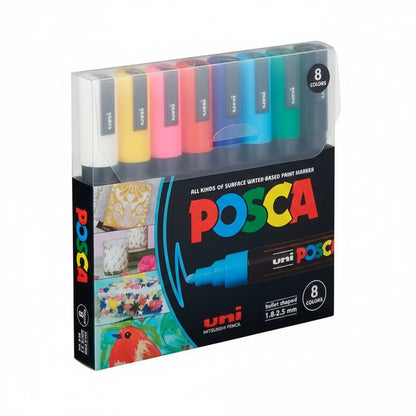 Pack of Posca markers with colorful caps on a white background