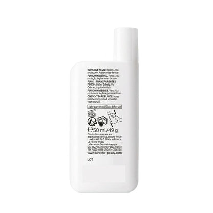 White bottle with black text on a white background