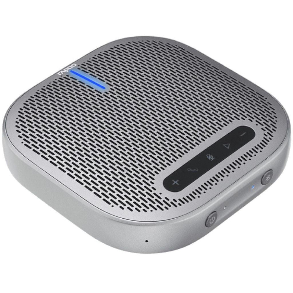 Portable speaker with control buttons on a white background