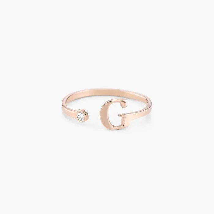 Engraved Birthstone Initial Letter Ring