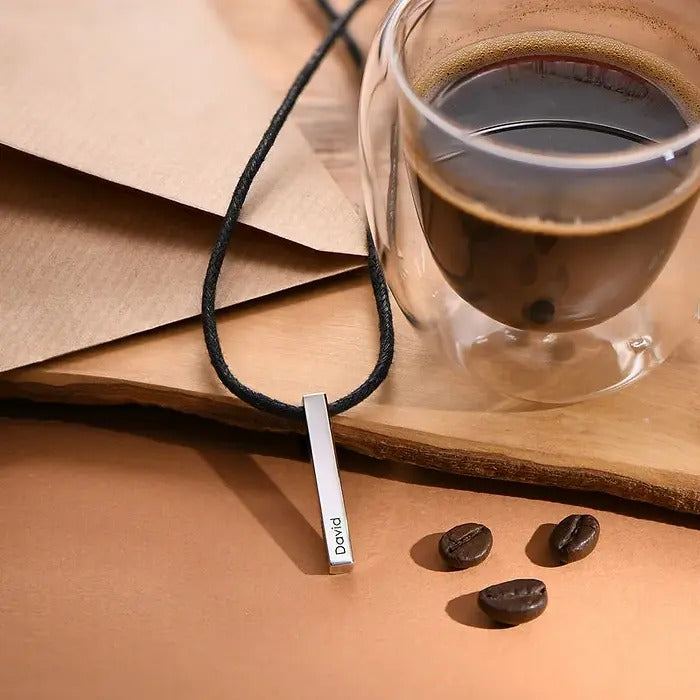 Men's Leather Bar Name Necklace