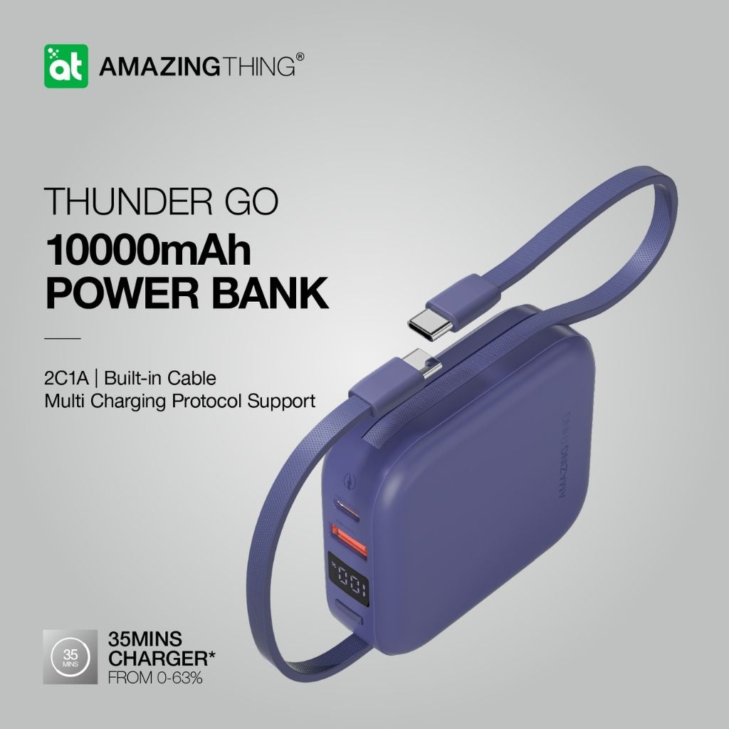 At Thunder Go 10000 mAh Power Bank With Built-In 2 Usb-C Cables
