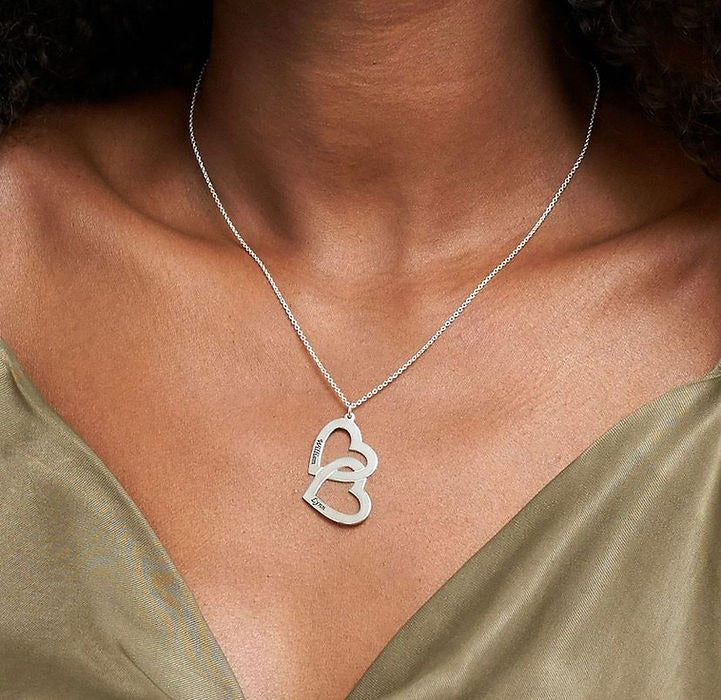 Interlocked Heart Engraved Name Necklace