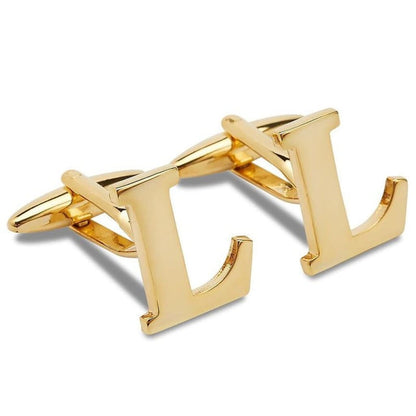 Gold cufflinks with 'LV' logo on a white background