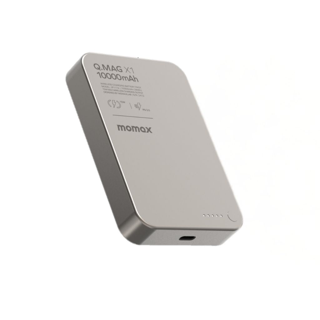 Power bank with 'momax' branding on a white background
