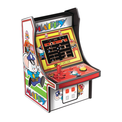 Miniature arcade machine with colorful design and 'Mappy' branding on a white background