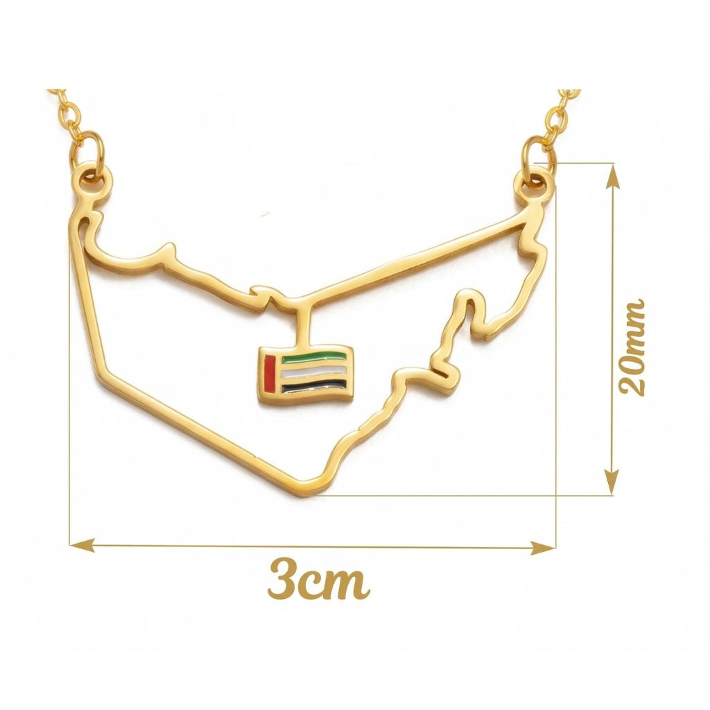 UAE Map Outline Necklace with Hanging Flag Charm