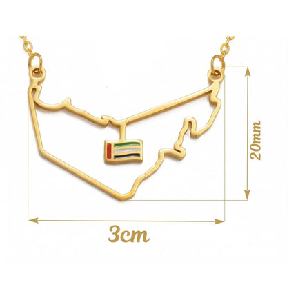 UAE Map Outline Necklace with Hanging Flag Charm