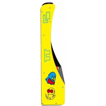 Yellow electric guitar case with cartoon characters on a white background