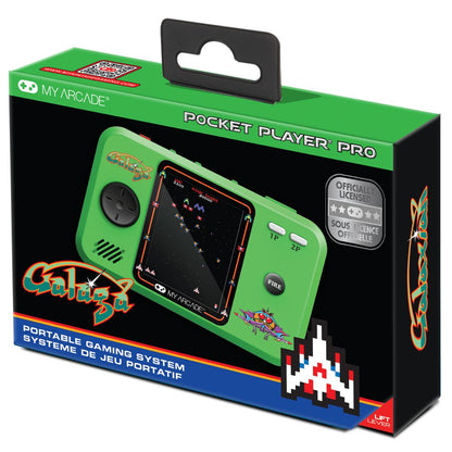 Green handheld gaming system packaging with 'My Arcade' branding on a white background