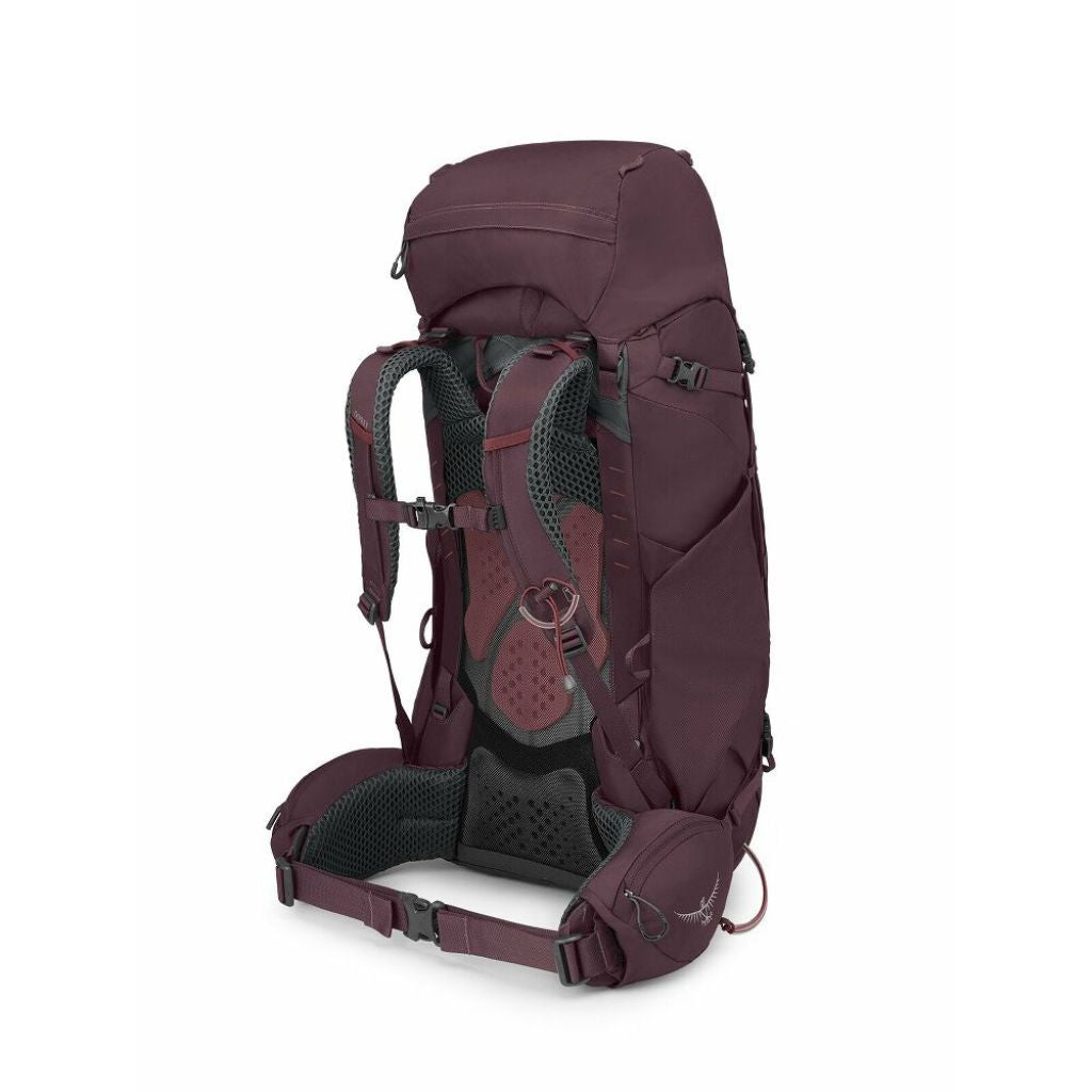 Maroon hiking backpack on a white background