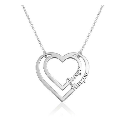 Personalized Name Double Heart Pendant Necklace
