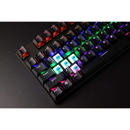 Mechanical keyboard with RGB lighting on a dark surface