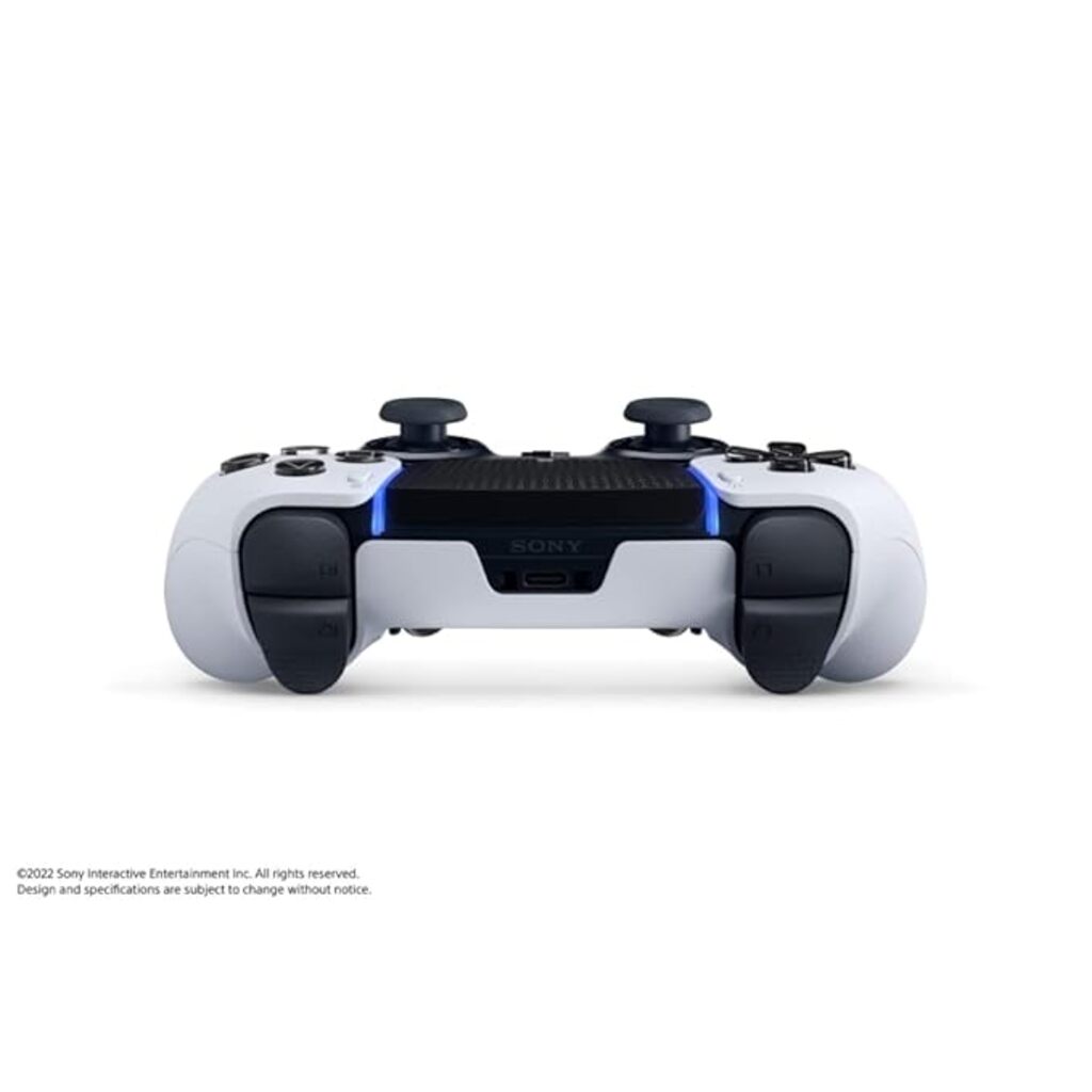 White gaming controller with black accents on a white background
