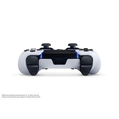 White gaming controller with black accents on a white background