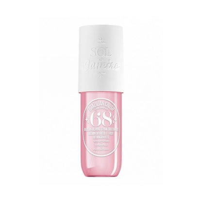 Skincare bottle with pink and white design on a white background