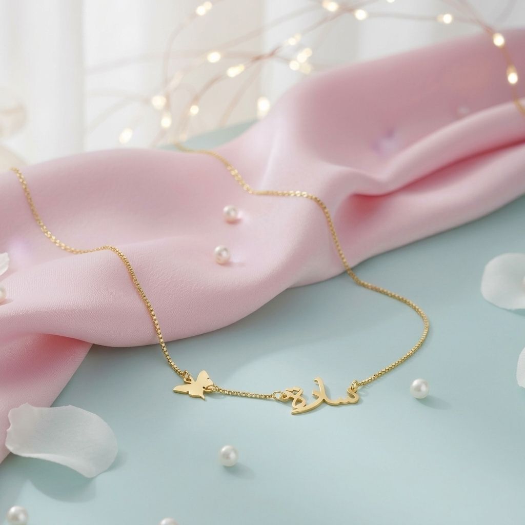 Arabic Name Necklace with Butterfly
