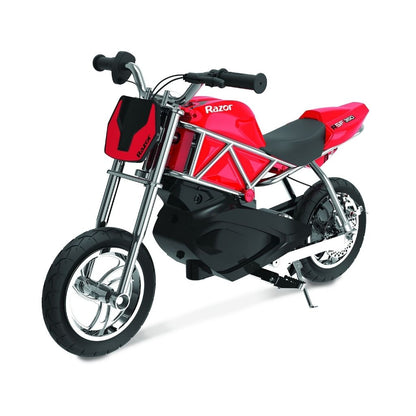 Red and black toy motorcycle with 'Razor' branding on a white background