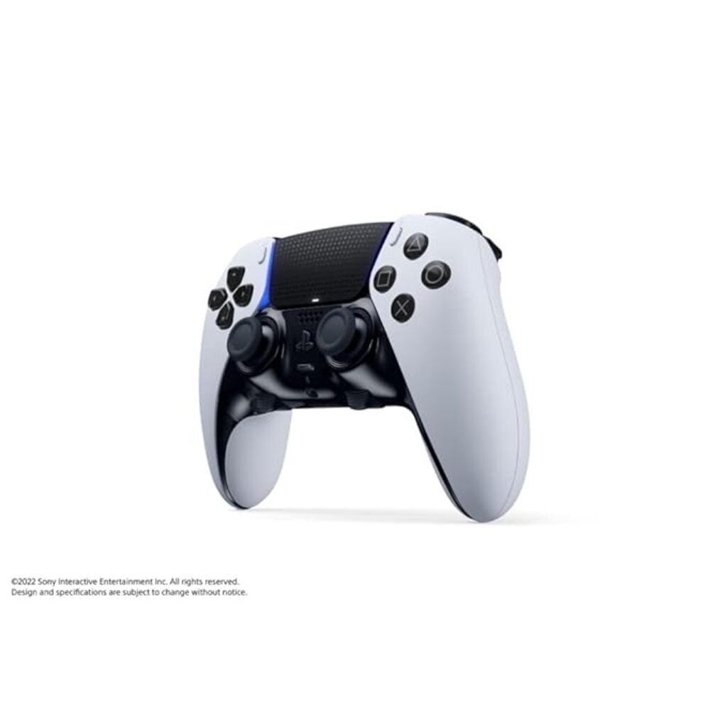 White gaming controller with black accents on a white background