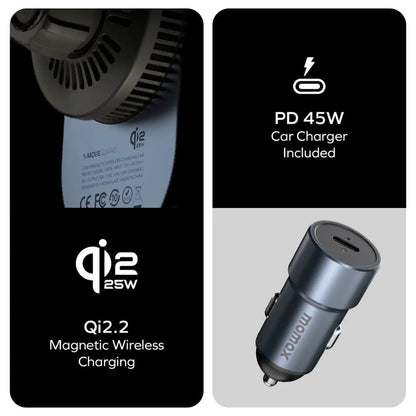 Momax 1-Move Q.Mag Qi2 25W Magnetic Car Mount With 45W Pd Charger