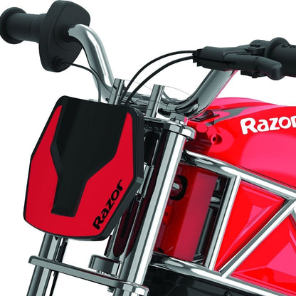 Red Razor children's bike with black seat bag on a white background