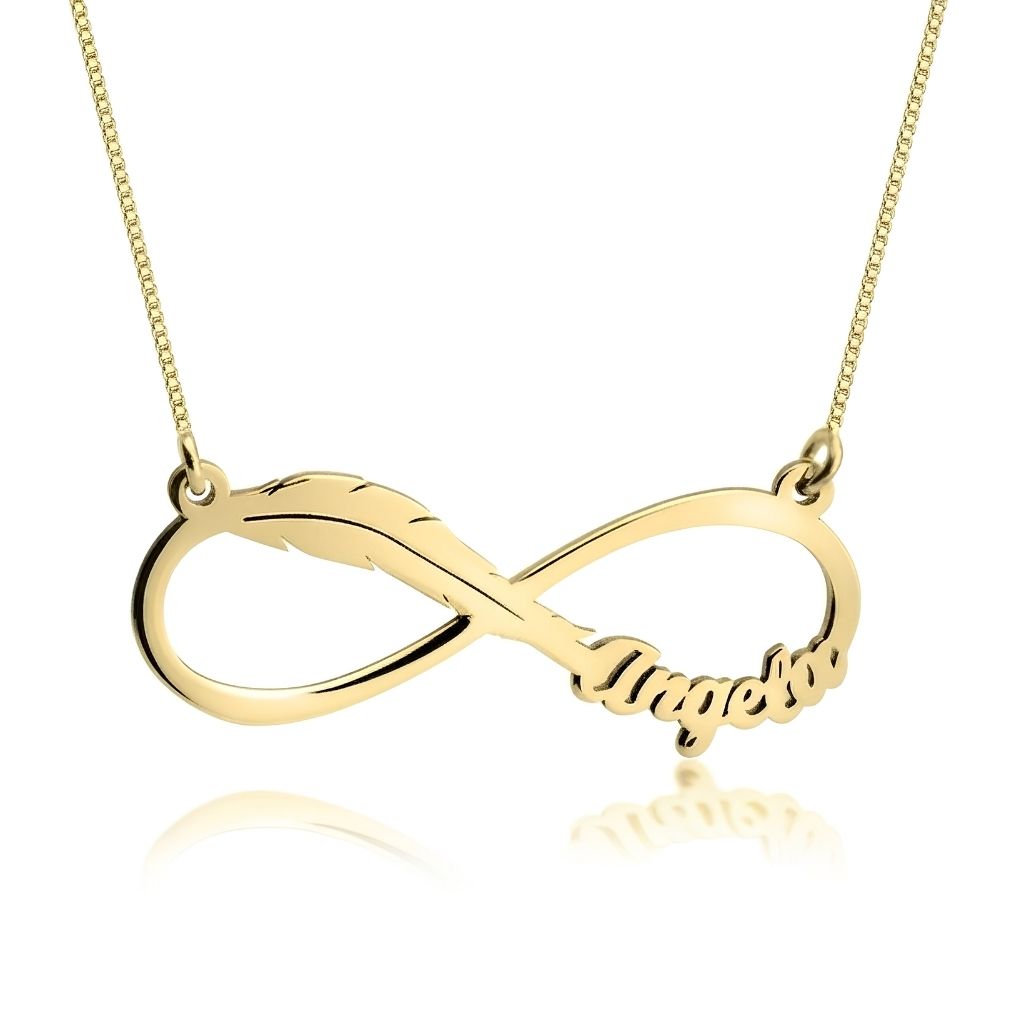 Infinity Feather Design Name Necklace