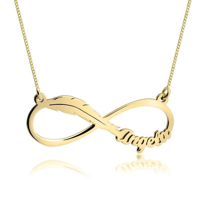 Infinity Feather Design Name Necklace