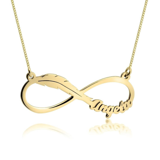 Infinity Feather Design Name Necklace