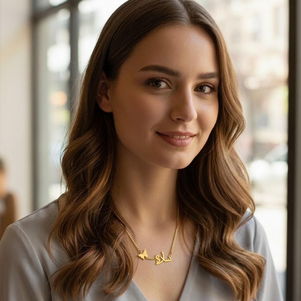 Arabic Name Necklace with Butterfly
