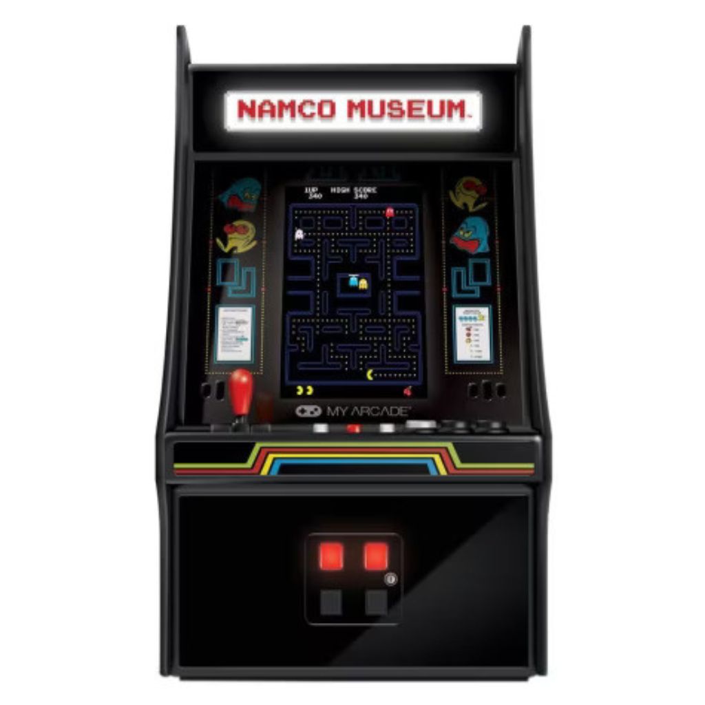 Miniature arcade machine with 'Namco Museum' branding on a white background