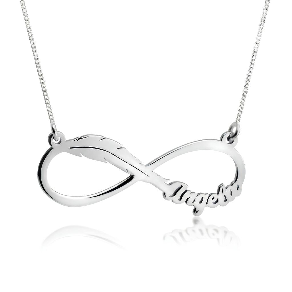 Infinity Feather Design Name Necklace