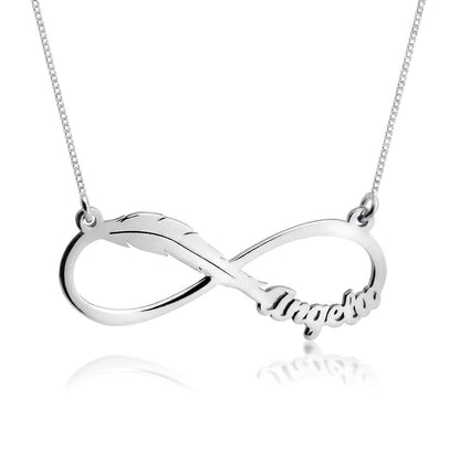Infinity Feather Design Name Necklace