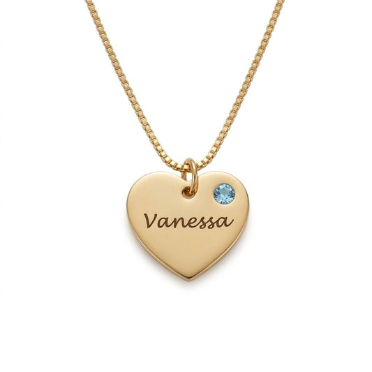 Engraved Heart Necklace with Birthstone