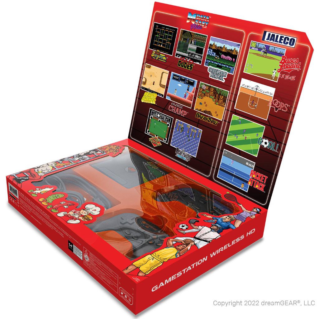 Red Gamestation Wireless HD gaming console box with game graphics on a white background