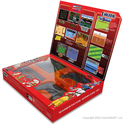 Red Gamestation Wireless HD gaming console box with game graphics on a white background