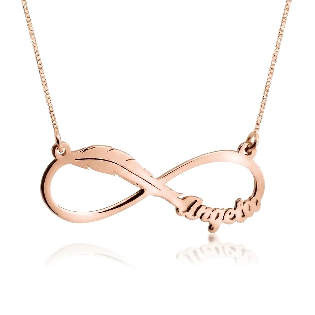 Infinity Feather Design Name Necklace