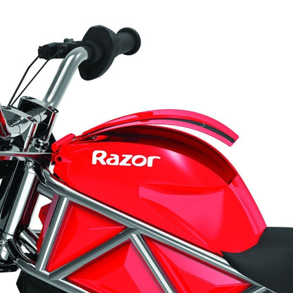 Close-up of a red Razor scooter with handlebars on a white background