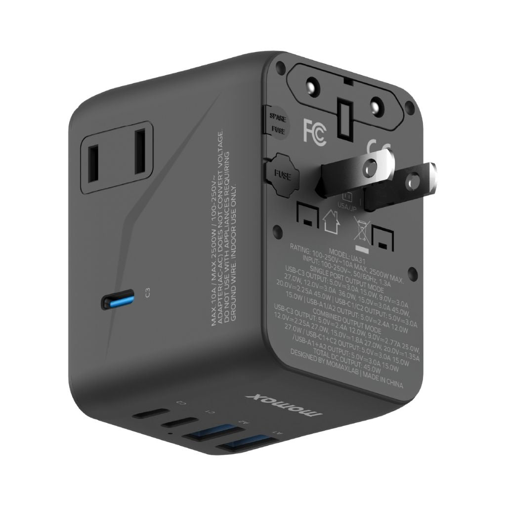 Momax 1-World2 45W 5 Port Dual AC Travel Adaptor