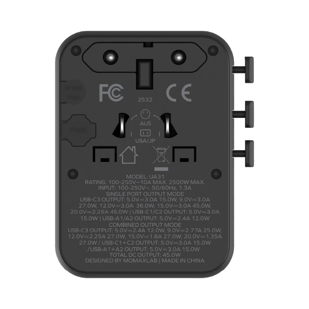 Momax 1-World2 45W 5 Port Dual AC Travel Adaptor