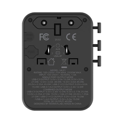 Momax 1-World2 45W 5 Port Dual AC Travel Adaptor