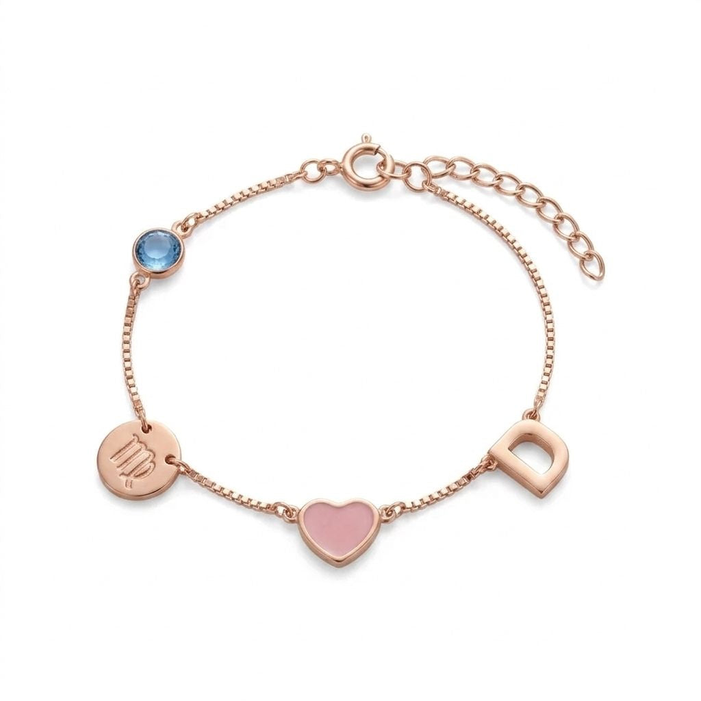 Personalised Zodiac Birthstone Initial Bracelet