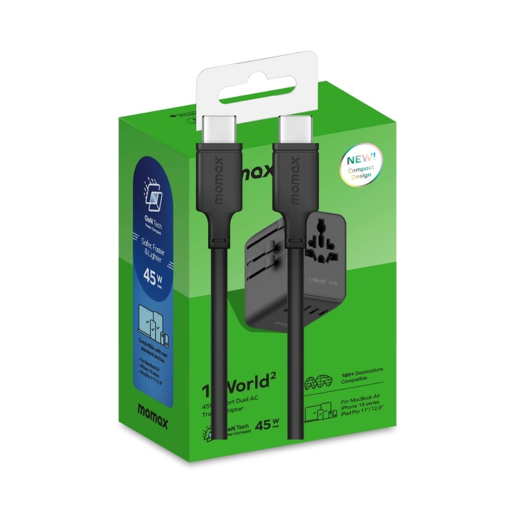 Momax 1-World2 45W 5 Port Dual AC Travel Adaptor