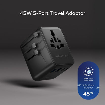 Momax 1-World2 45W 5 Port Dual AC Travel Adaptor
