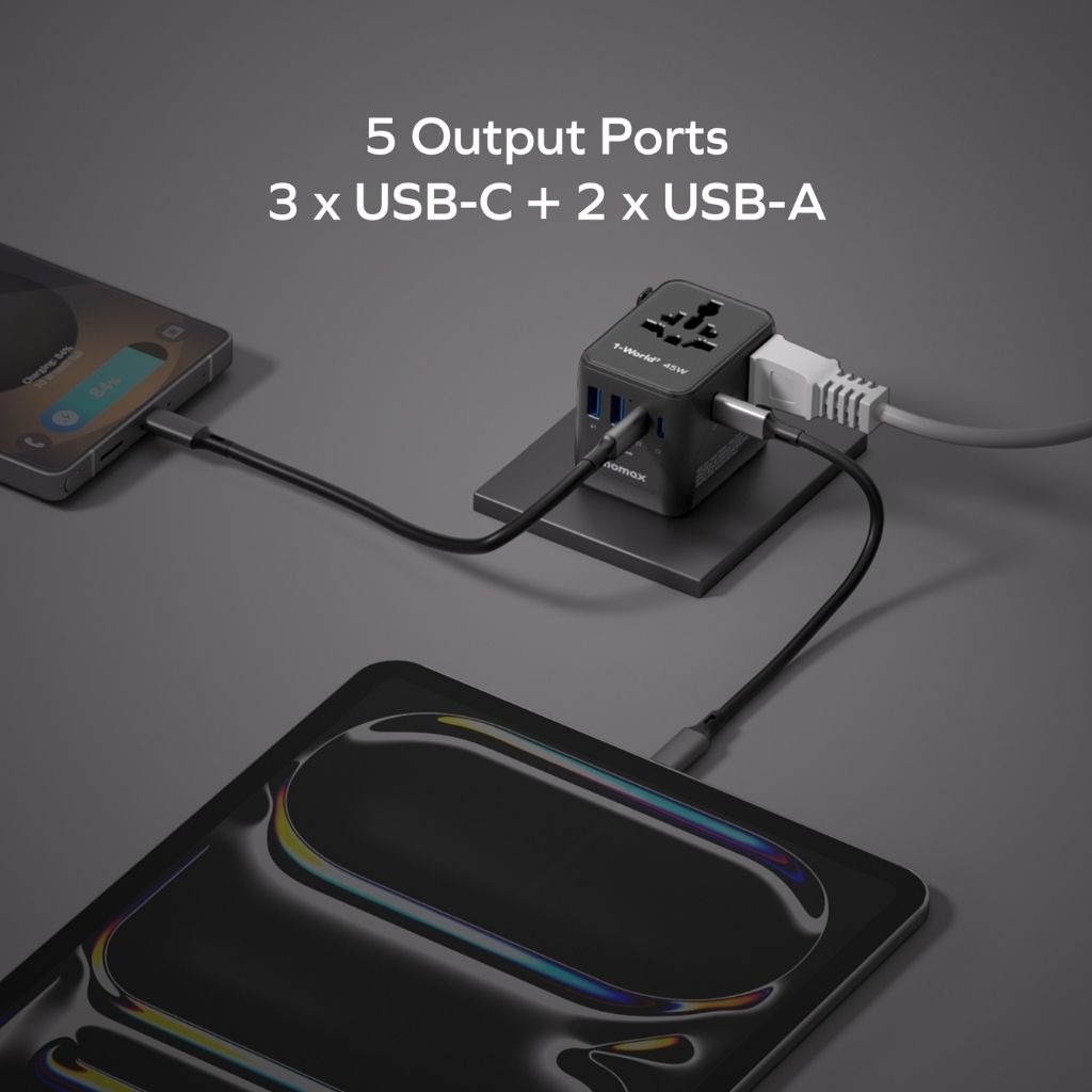 Momax 1-World2 45W 5 Port Dual AC Travel Adaptor