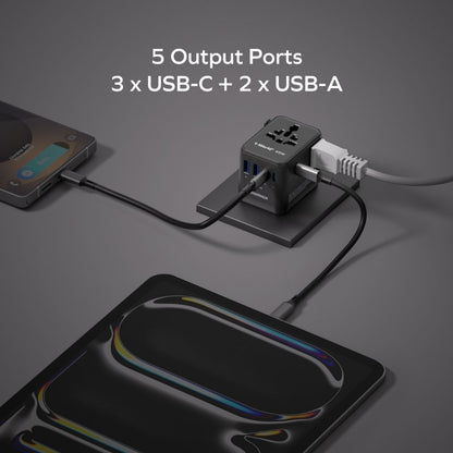 Momax 1-World2 45W 5 Port Dual AC Travel Adaptor