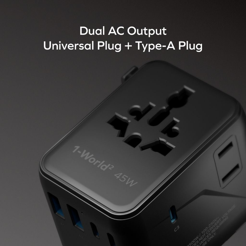 Momax 1-World2 45W 5 Port Dual AC Travel Adaptor