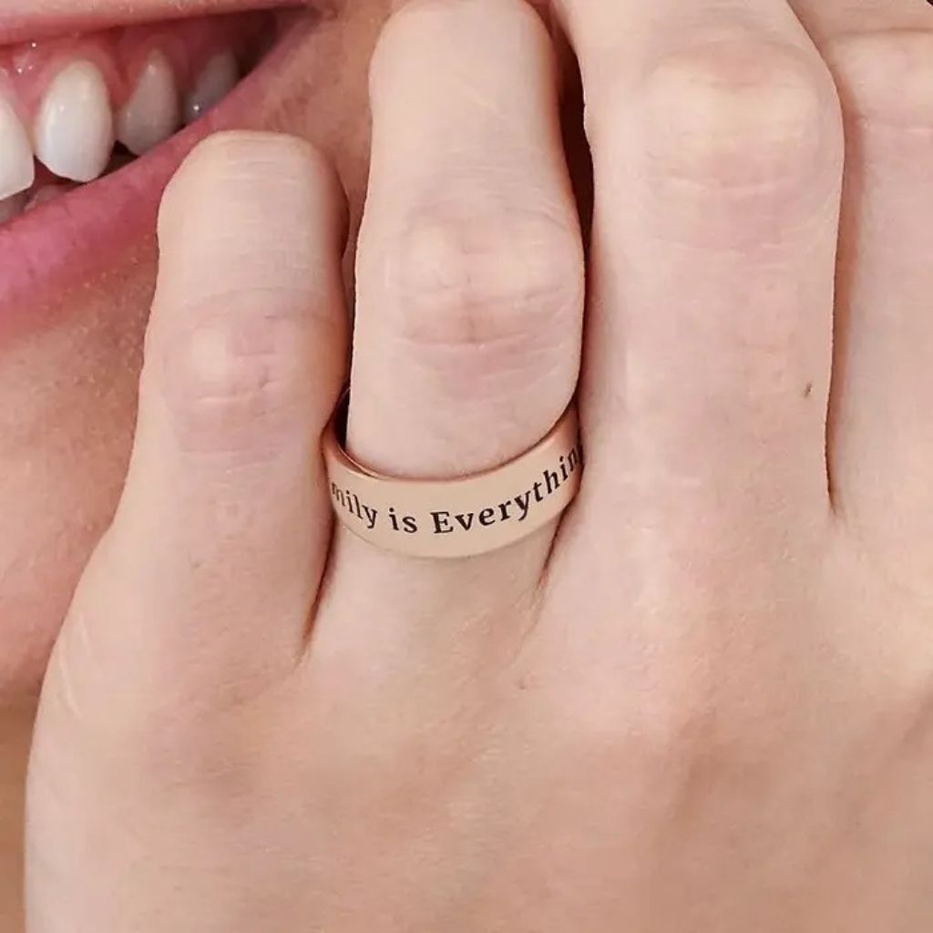Emily is everything engraved on rose gold ring