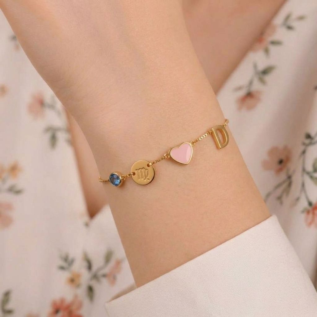 Personalised Zodiac Birthstone Initial Bracelet